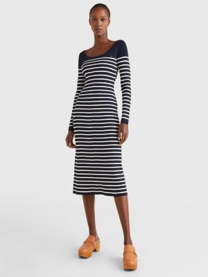 Gestreiftes Slim Fit Midi-Kleid | WEIß | Tommy Hilfiger