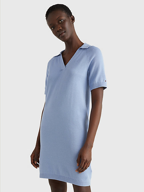 blue organic cotton polo neck dress for women tommy hilfiger