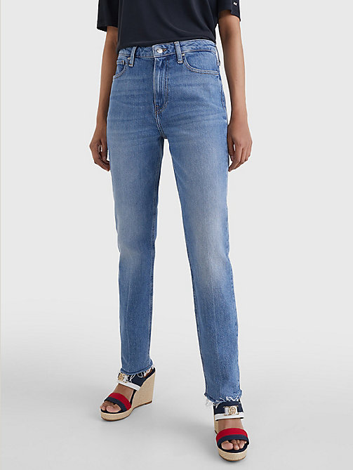 denim high rise slim jeans met fading voor women - tommy hilfiger