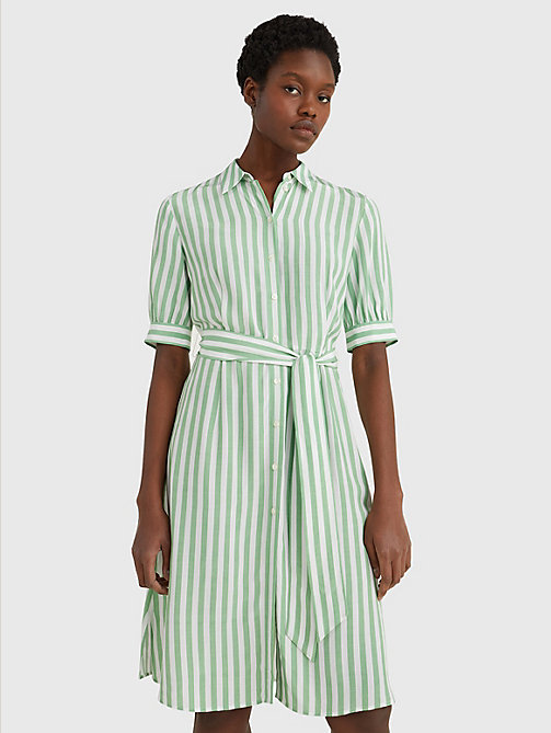 grün gestreiftes hemdkleid aus viskose für damen - tommy hilfiger