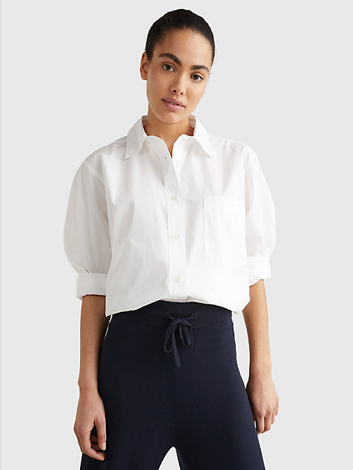 white organic cotton oversized relaxed shirt for women tommy hilfiger