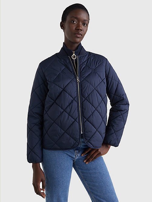 blue th protect quilted bomber jacket for women tommy hilfiger