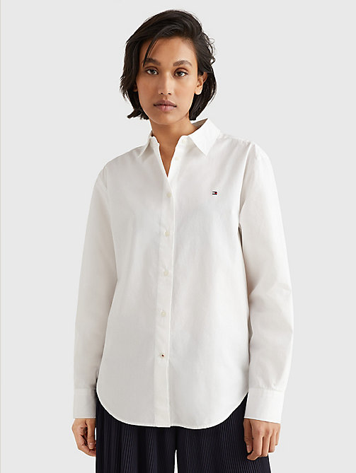 camisa de corte amplio con cinta distintiva blanco de mujer tommy hilfiger
