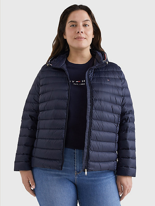 blue curve essential removable hood padded jacket for women tommy hilfiger