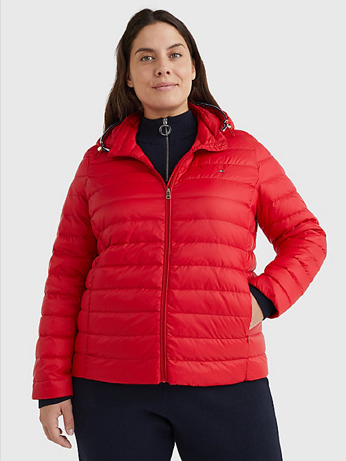 red curve essential removable hood padded jacket for women tommy hilfiger
