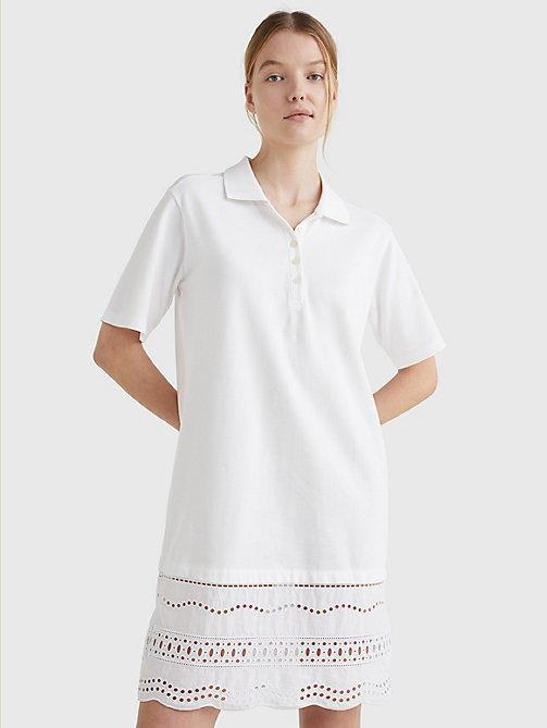 wit relaxed fit polojurk met broderie anglaise voor dames - tommy hilfiger