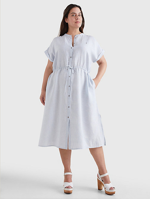 blue curve linen relaxed fit midi shirt dress for women tommy hilfiger
