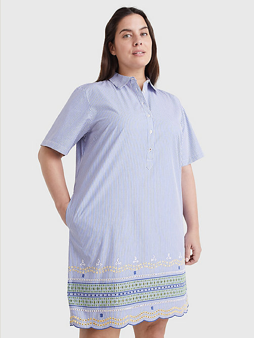 blue curve embroidery short sleeve shirt dress for women tommy hilfiger