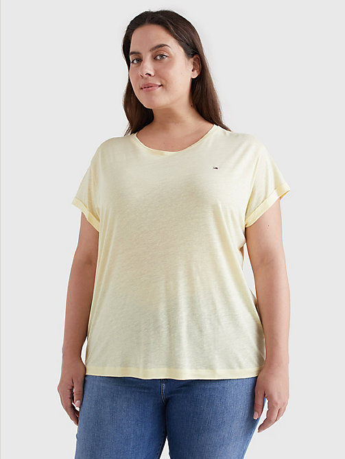 yellow curve linen blend oversized t-shirt for women tommy hilfiger