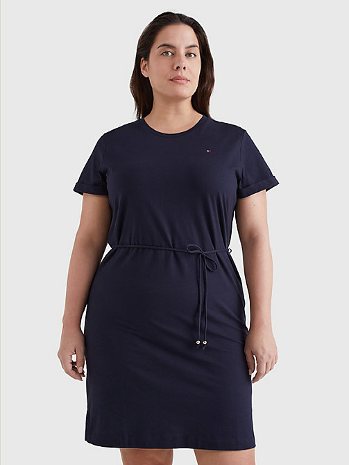blue curve organic cotton drawstring t-shirt dress for women tommy hilfiger