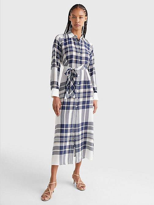 white tommy icons silk plaid shirt dress for women tommy hilfiger