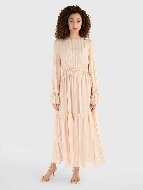 pink gold stripe silk blend maxi dress for women tommy hilfiger