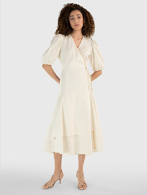 white chintzed poplin wrap dress for women tommy hilfiger