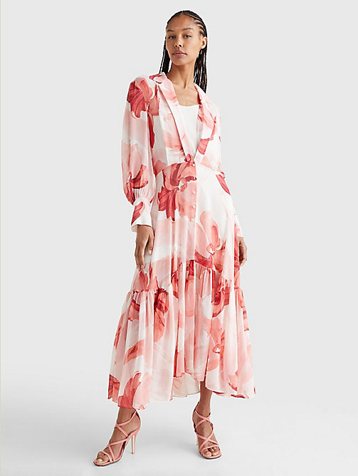 robe chemise oversize motif floral en viscose rose pour femmes tommy hilfiger