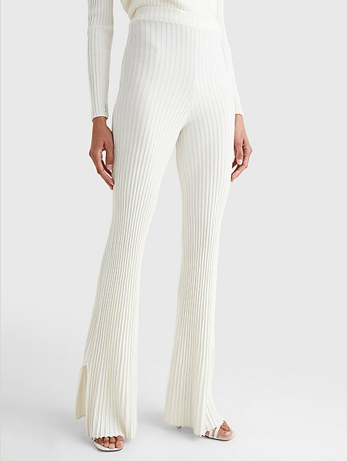 white skinny rib-knit trousers for women tommy hilfiger