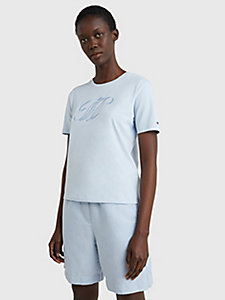 Femme Vêtements Tops T-shirts T-shirt à logo style universitaire en coton bicolore white Coton Tommy Hilfiger 