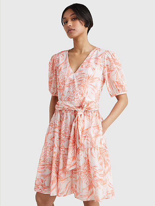 oranje jurk op knielengte met print voor dames - tommy hilfiger