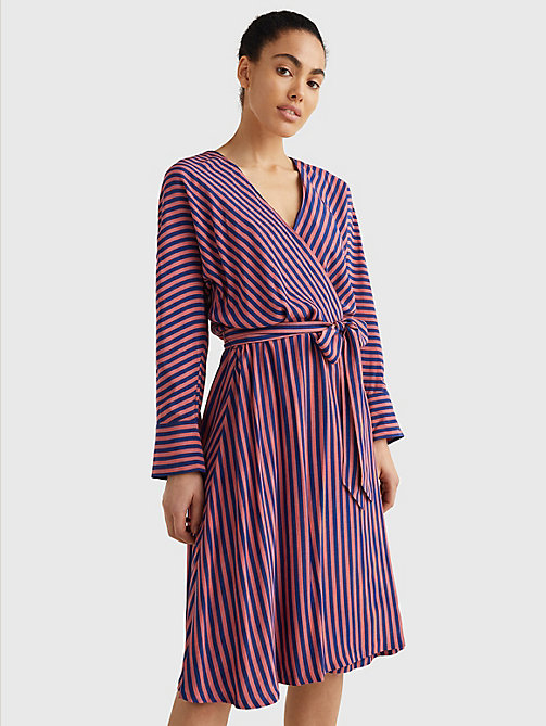 pink bandana knee length relaxed wrap dress for women tommy hilfiger