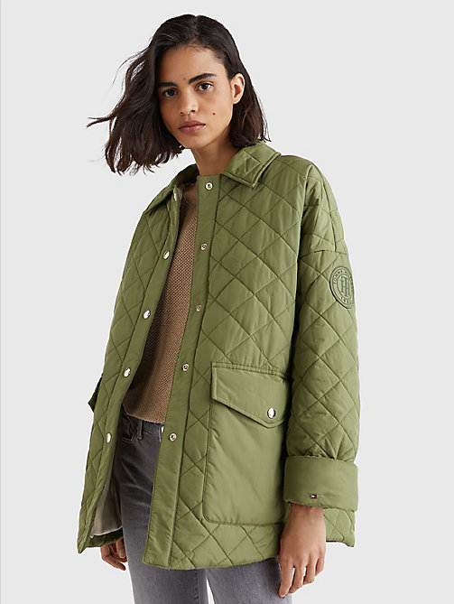 зеленый свободная короткая куртка-рубашка со стеганым ромбовидны для women - tommy hilfiger