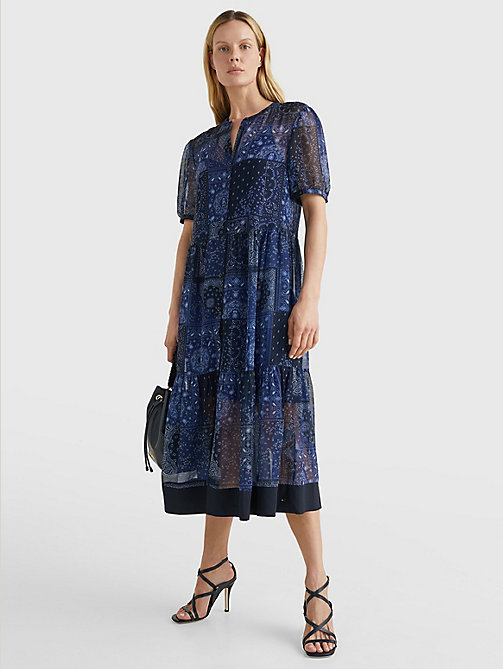 blue paisley relaxed fit midi dress for women tommy hilfiger