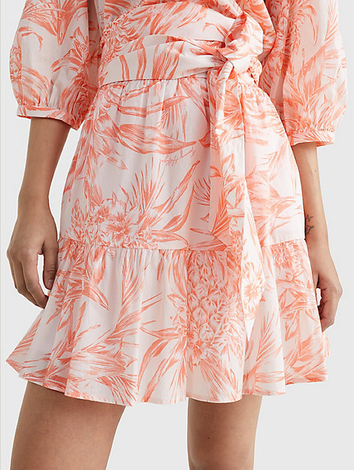 оранжевый свободная юбка с цветочным принтом для женщины - tommy hilfiger