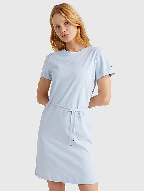 blauw mini-jurk met strikceintuur in de taille voor dames - tommy hilfiger