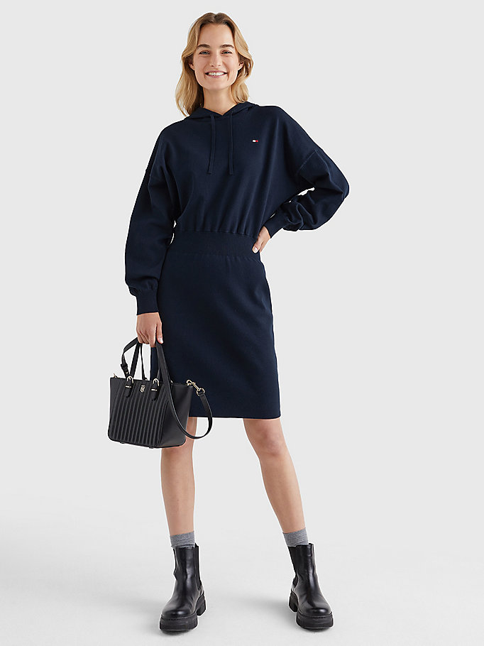 blue relaxed fit pencil hoody dress for women tommy hilfiger