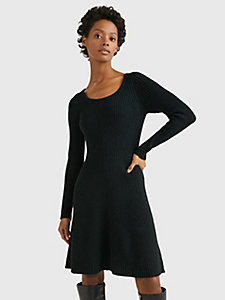 black rib-knit slim fit jumper dress for women tommy hilfiger
