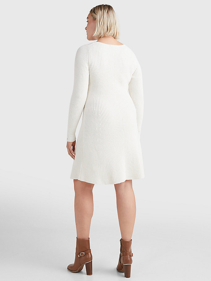 white rib-knit slim fit jumper dress for women tommy hilfiger