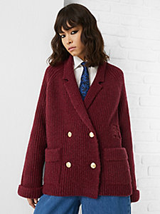 red th monogram relaxed fit peacoat cardigan for women tommy hilfiger