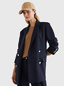 blue double breasted crest button blazer for women tommy hilfiger