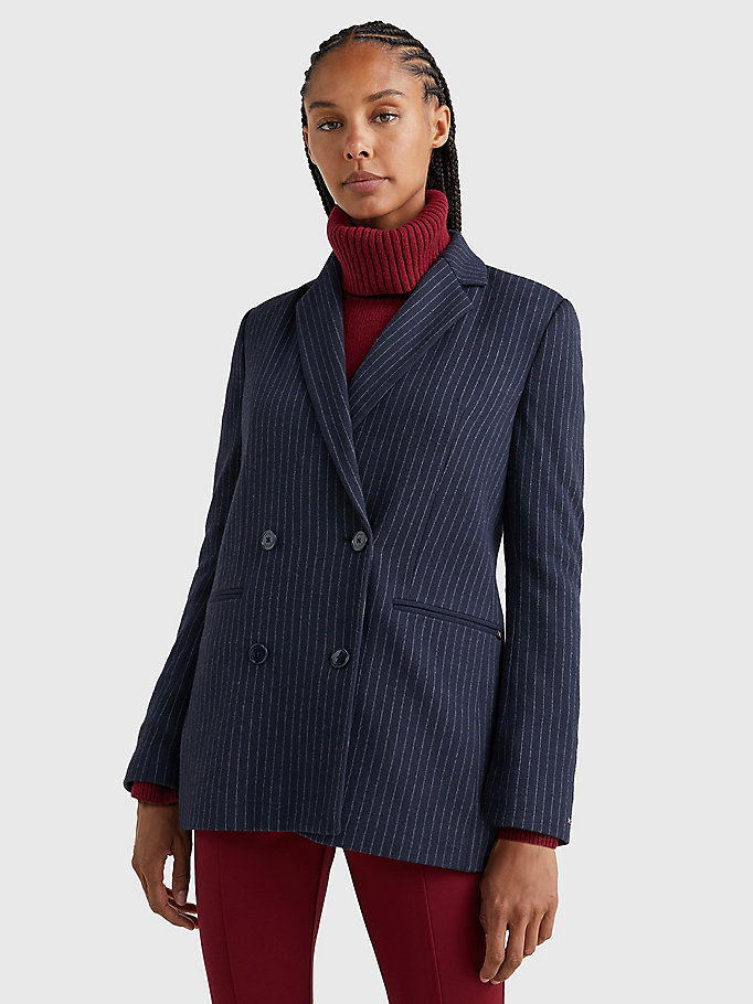 blue th monogram pinstripe double breasted blazer for women tommy hilfiger