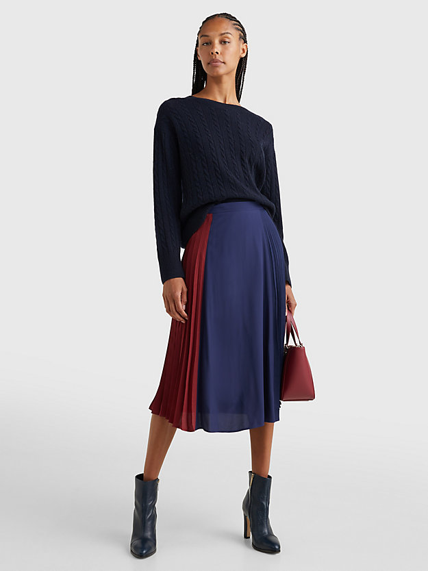 YALE NAVY Pleated Colour-Blocked Midi Skirt for women TOMMY HILFIGER