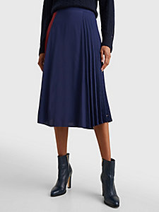 blue pleated colour-blocked midi skirt for women tommy hilfiger