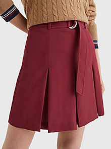 red th monogram pleated flare mini skirt for women tommy hilfiger