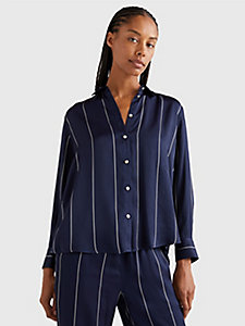 chemise décontractée à fines rayures bleu pour femmes tommy hilfiger