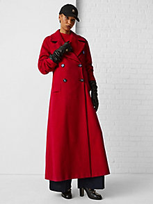 rood lange double-breasted jas van alpacamix voor dames - tommy hilfiger