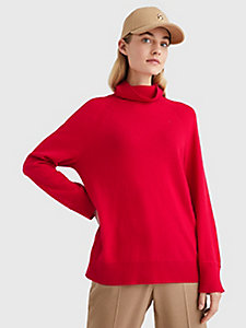 red th monogram wool cashmere roll-neck jumper for women tommy hilfiger