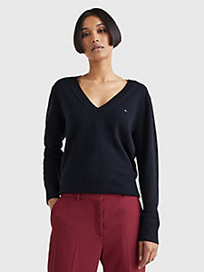 black wool cashmere v-neck jumper for women tommy hilfiger