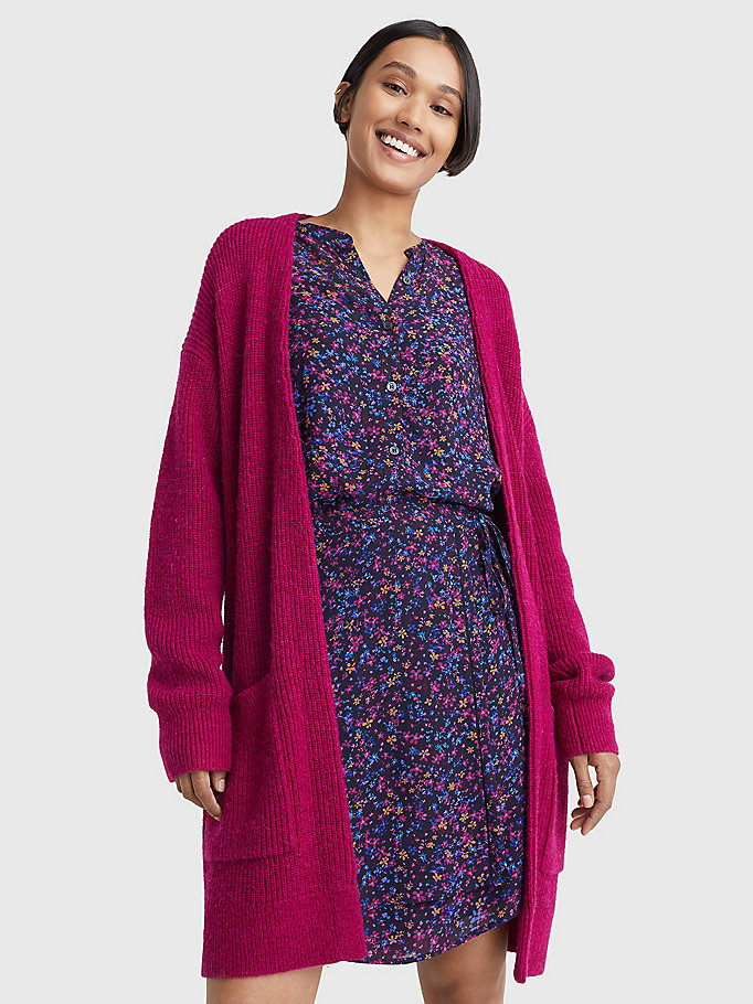 purple long relaxed fit open cardigan for women tommy hilfiger