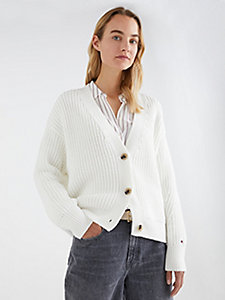 cardigan relaxed fit in maglia bianco da donna tommy hilfiger