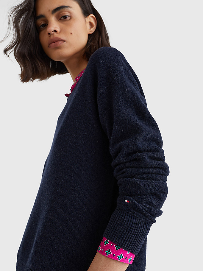 Moda Swetry Tommy Hilfiger Cienki sweter z dzianiny niebieski-bia\u0142y Na ca\u0142ej powierzchni 