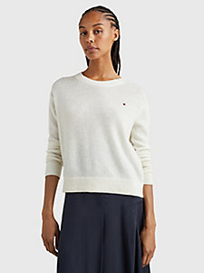 white relaxed fit wool jumper for women tommy hilfiger
