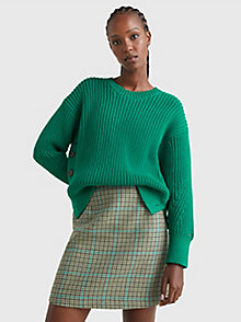 green rib-knit crew neck jumper for women tommy hilfiger