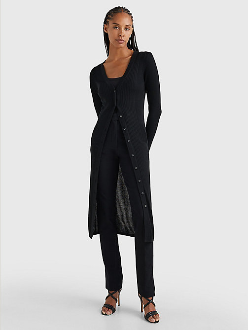 black longline metallic button cardigan for women tommy hilfiger