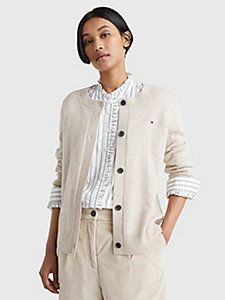 beige recycled wool blend cardigan for women tommy hilfiger