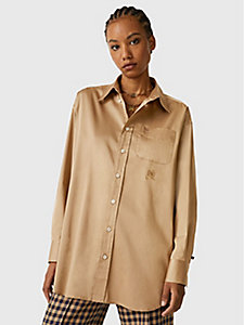 brown crest oversized sateen shirt for women tommy hilfiger