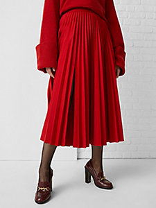 jupe évasée et plissée exclusive en jersey rouge pour femmes tommy hilfiger