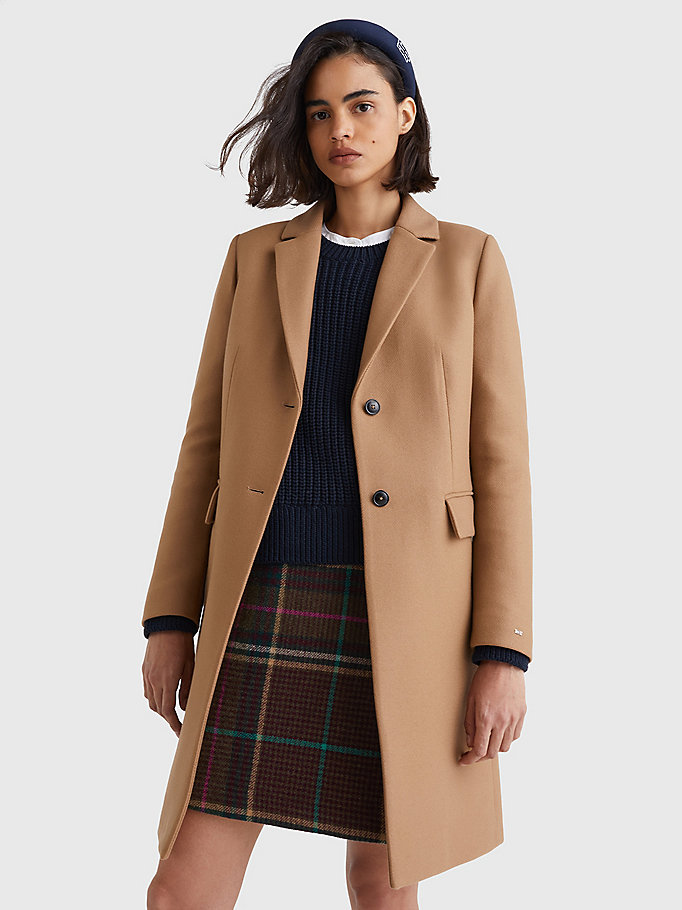brown classics single-breasted coat for women tommy hilfiger