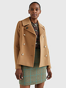 brown th monogram double breasted peacoat for women tommy hilfiger